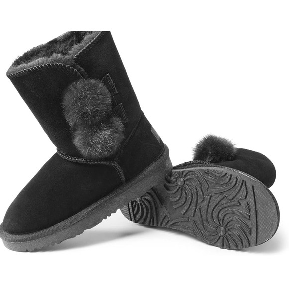 DREAM PAIRS Shorty-Pompom Snow Boots Girls, Black, Size 11 Little Kid - Picture 3 of 3